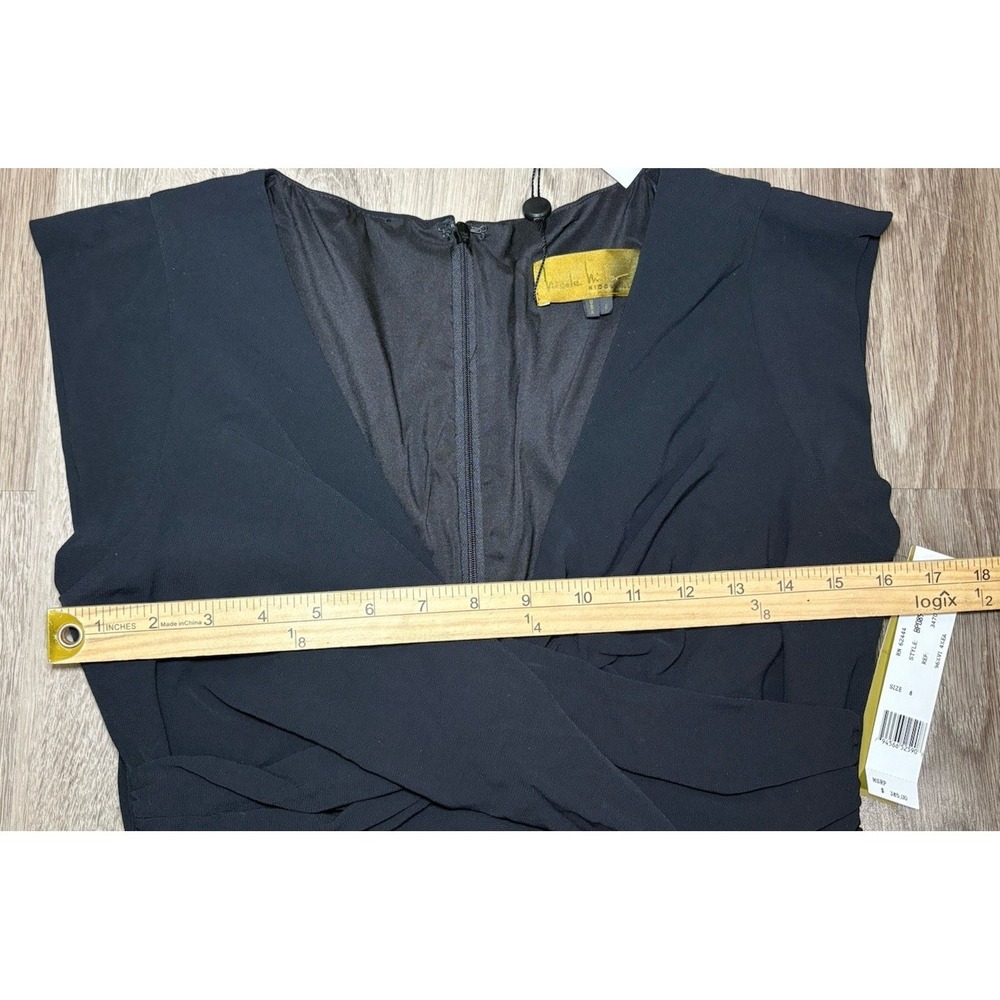 Nicole Miller NWT $385 Rouched Black Crepe Stretch Dress Midi Cocktail Size 8 - Picture 9 of 9